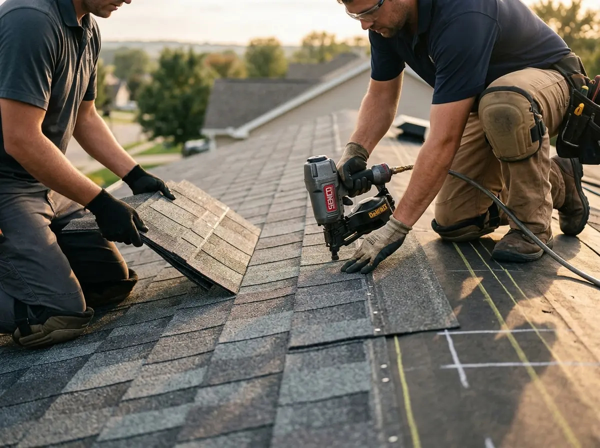 Professional roofer working on a residential roof in Shallotte